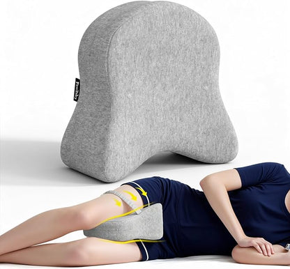 Memory Foam Leg Pillow for Side Sleepers - Relax from Sciatica, Back, HIPS, Knees, and Joints - Removable and Washable Cover - Perfect for Pregnancy and Nursing (Grey-Extra Soft)