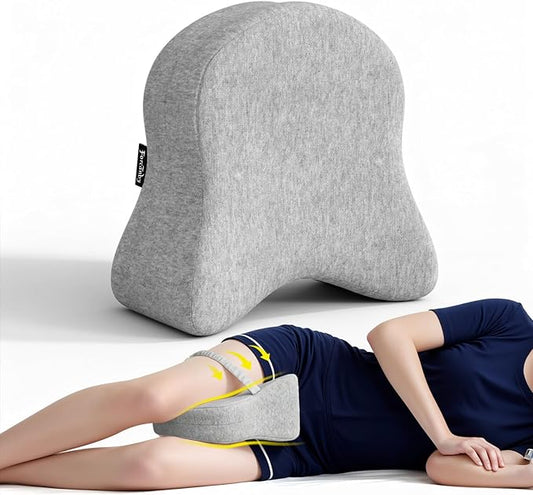 Memory Foam Leg Pillow for Side Sleepers - Relax from Sciatica, Back, HIPS, Knees, and Joints - Removable and Washable Cover - Perfect for Pregnancy and Nursing (Grey-Extra Soft)