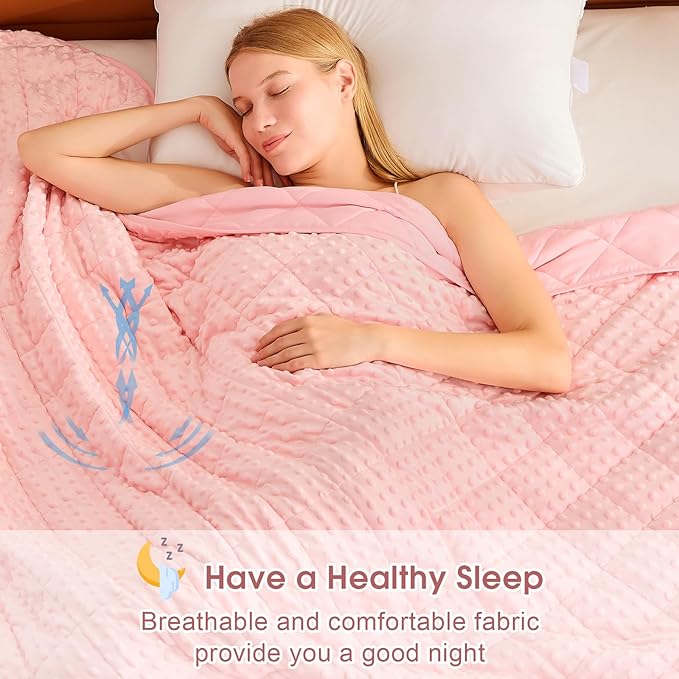 Pink Weighted Blanket for Adults 20lbs, 48"x72", Twin Full Size Cooling Minky Heavy Throw Blanket for 130-220lbs, Soft Winter Thick Big Blankets Weighted Comforter Gift for Sleeping