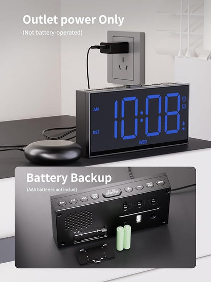 ROCAM Loud Vibrating Alarm Clock with Bed Shaker, Bed Shaker Alarm Clock for Heavy Sleepers/Hearing Impaired/Deaf, Dual Alarm with Weekday/Weekend Mode, Large Display Digital Clock with Dimmer, Snooze