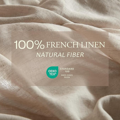 DAPU 100% Linen Duvet Cover, Pure Natural French Flax Linen with Corner Ties&Zipper Closure Soft Breathable Durable for Hot Sleepers 1 Duvet Cover 2 Pillowcases(Natural Linen, California King)