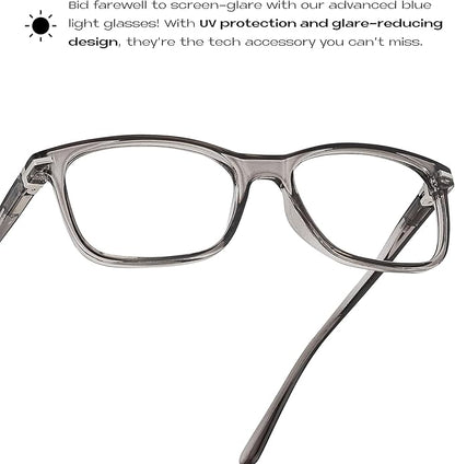 Readerest Blue Light Blocking Glasses – Thin Reflective Lens, Anti-Glare Computer Eyeglasses, UV Protection, Eye Strain Relief (Grey, 2.0 Magnification)