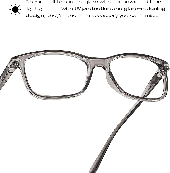 Readerest Blue Light Blocking Glasses – Thin Reflective Lens, Anti-Glare Computer Eyeglasses, UV Protection, Eye Strain Relief (Grey, 1.75 Magnification)