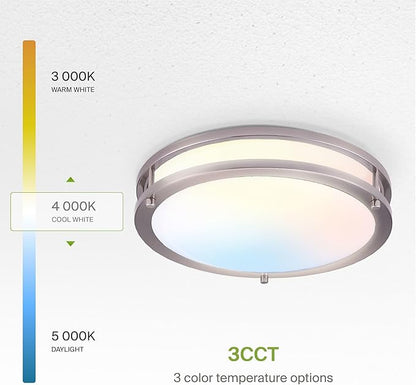 ASD LED 10" Round Flush Mount Lighting, Close to Ceiling Light Fixture | 3CCT, Dimmable, Energy Star, ETL Listed | 16W 1041LM 3000K-5000K 120V | Low Profile Double Ring Lamp | Nickel, 4 Pack