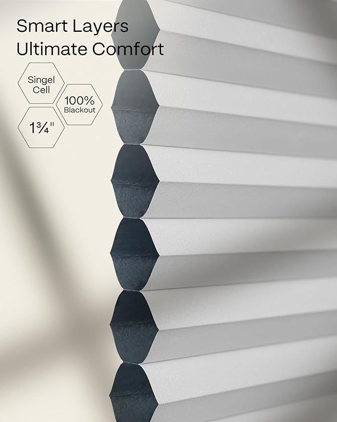 Graywind Motorized Matter Cellular Shades- 100% Blackout Top Down Bottom Up 1-3/4"Cell Honeycomb Blinds for Indoor Windows, Compatible with Alexa Google Siri, Custom Size,Pearl White