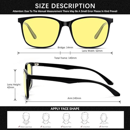 Night Vision Driving Glasses for Women & Men - Anti Glare Blue Light Blocking Computer Glasses with HD Clarity, UV400 Protection | Nighttime Safety Eyewear for Screen Use & Road Travel