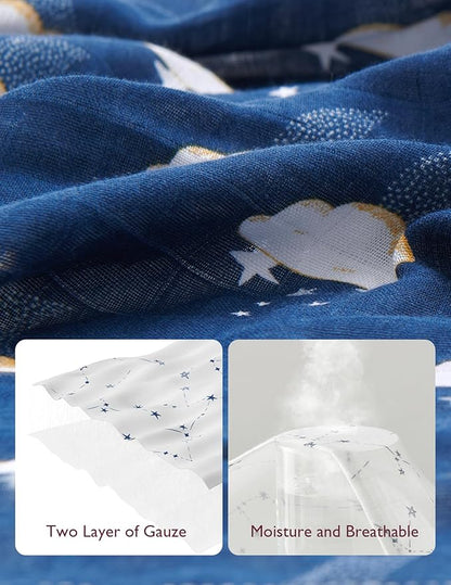 Momcozy Muslin Swaddle Blankets, Ultra Soft Neutral Swaddle Blanket, Breathable Large 47'' x 47'' Baby Infant Newborn Boys Girls Swaddling Receiving Blanket Wraps, Midnight Star Clouds