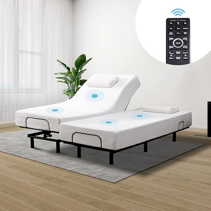 MUUEGM Adjustable Bed Frame Base Queen with Massage,Wireless Remote Control,Ergonomic Motorized Head and Foot Incline,Zero Gravity,Anti-Snore,USB Ports,Easy Assembly,LED Light,Memory Pre-Sets