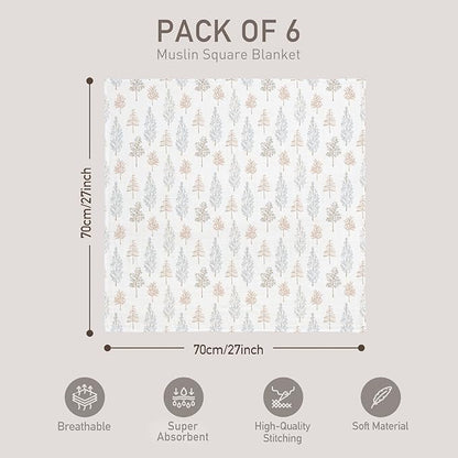 GLLQUEN BABY Receiving Blanket Boy Cotton Muslin Swaddle Blankets Girl Newborn Squares Breathable & Soft Thin Baby Blankets Cloths Double Absorbent Infant Swaddling Wrap - 6 Pack (Pine Tree & Train)