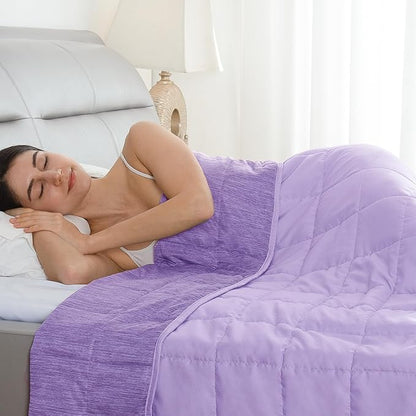 Drewin Weighted Blanket Twin Size 15 lbs, Soft Cozy Microfiber Weighted Blanket for All Season, Dual Sided Cooling Blanket for Night Sweats, Premium Ceramic Beads, 48 x 72 inches, Purple