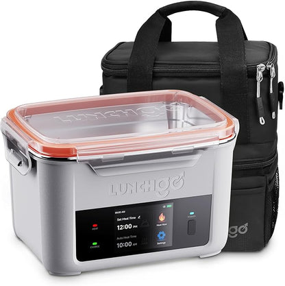 LUNCHGO® G1-Standard(74 Wh), Smart Electric Heated Lunch Box – Cordless, 5 Cups Capacity, Battery Powered, 250°F Max, Scheduled Heating, Perfect for Outdoor Work, On-The-Go Meals (Neon Gray)