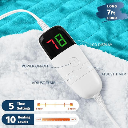BOMOVA Heated Electric Blanket Throw Size - 50 x 60 Heating Blanket with 10 Heating Levels & 8 Hours Auto Off, Warm Flannel Blanket, Christmas Birthday Gifts for Women