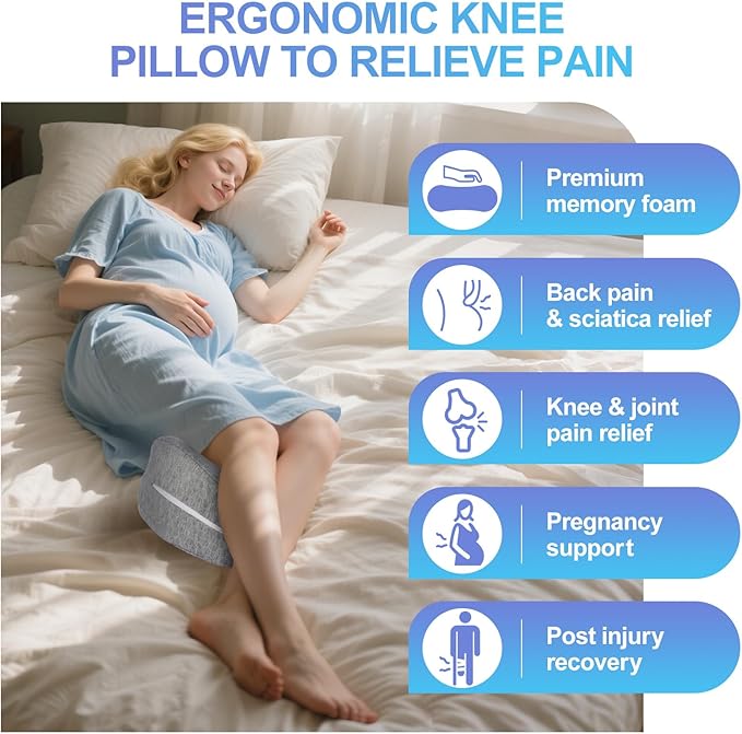 Knee Pillow for Side Sleepers for Back Pain,Leg Pillow for Side Sleepers, Memory Foam Cushion Knee Support Pillows,Pain Relief, Pregnancy Travel Pillow with Extra Washable Cover