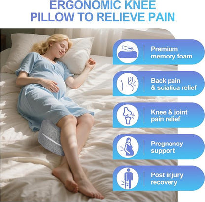 Knee Pillow for Side Sleepers for Back Pain,Leg Pillow for Side Sleepers, Memory Foam Cushion Knee Support Pillows,Pain Relief, Pregnancy Travel Pillow with Extra Washable Cover