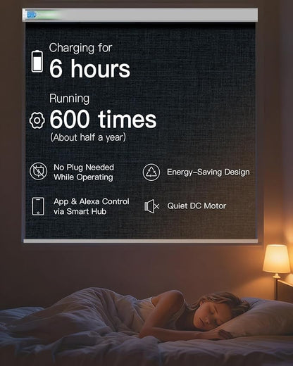 Motorized Roller Shade with Remote Control, Blackout Electric Shade for Windows Compatible with Alexa Google via Hub, Rechargeable Smart Window Blind Customized Size (Fabric Navy Blue)