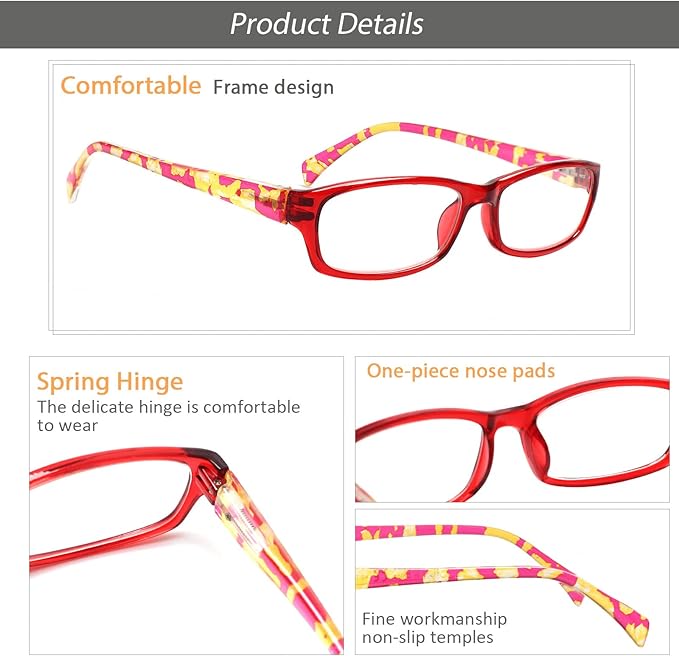 Kerecsen Reading Glasses 5 Pairs Fashion Ladies Readers Spring Hinge with Pattern Print Eyeglasses for Women (Multicolor -8, 0.5)