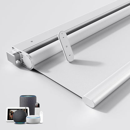 Grandekor No Drill Motorized Blinds with Remote, Roller Shade Electric Smart Remote Control Blinds, Fit for APP and Voice Control White-Light Filtering 55" W x 72" H