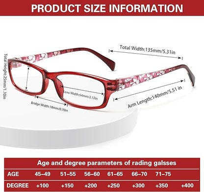 Kerecsen Computer Reading Glasses for Women Blue Light Blocking Glasses for Reading Fashion Pattern Print Eyeglasses for Womens(Mix Color -7, 4.00)