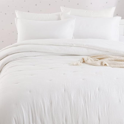 Hombys 100% Cotton Muslin Oversized King 120x120, Lightweight and Breathable Down Alternative, Soft Gauze Summer Bed Comforter, Off White Reversible Fluffy Duvet Insert