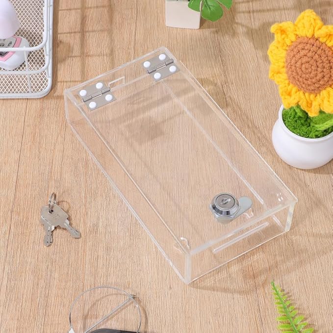 TEHAUX Transparent Acrylic Lock Box for Mobile Phones, Secure Employee Phone Locker with Charging Port, 7.79 X 3.93 X 1.96 Inch, Ideal for Office and Home Use