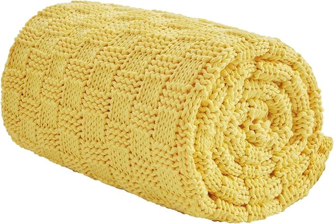 Knitted Weighted Blanket for Adult, No Beads Heavy Blanket 50” x 60'' 10lbs, Breathable Chunky Knit Blanket, Cooling Weighted Blanket for Hot Sleepers, Christmas Home Decor (Yellow)