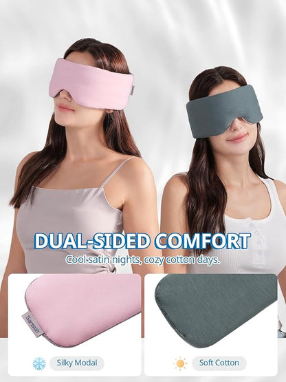 Sleep Mask, Eye Masks for Sleep, Dual-Side Blackout Eye Covers for Side Sleeper, No Velcro,Wide Strap,Adjustable Band,Pressure-Free,Wrapped Around, for Women/Men/Nap/Travel/Yoga - Pink