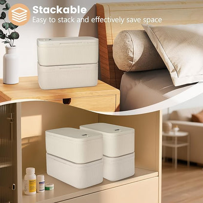 Small Lock Box,Lockable Storage Box with Combination Code for Medication Safe, Medicine Lock Box for Pills/First Aid Kits/Food/Snack Phone Jail,Locked Container for Home/Fridge/Office/School (Beige)