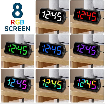 Netzu Loud Alarm Clock for Heavy Sleepers, Plug-in RGB Vibrating Alarm Clocks with Bed Shaker, 5 Dimmers, 2 Alarms and Snooze for Bedrooms Hearing Impaired Deaf Adults (Black)