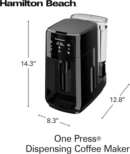 Hamilton Beach One Press Programmable Dispensing Drip Coffee Maker with 12 Cup Internal Brew Pot, Removable Water Reservoir, Black Next Gen (47600)