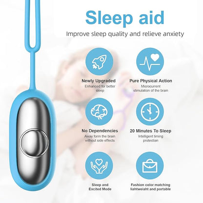 Sleep Aid Device, Micro-Current Sleep Instrument Anxiety Device, Portable Rechargeable Sleep Aid for Anxiety and Insomnia (Blue)
