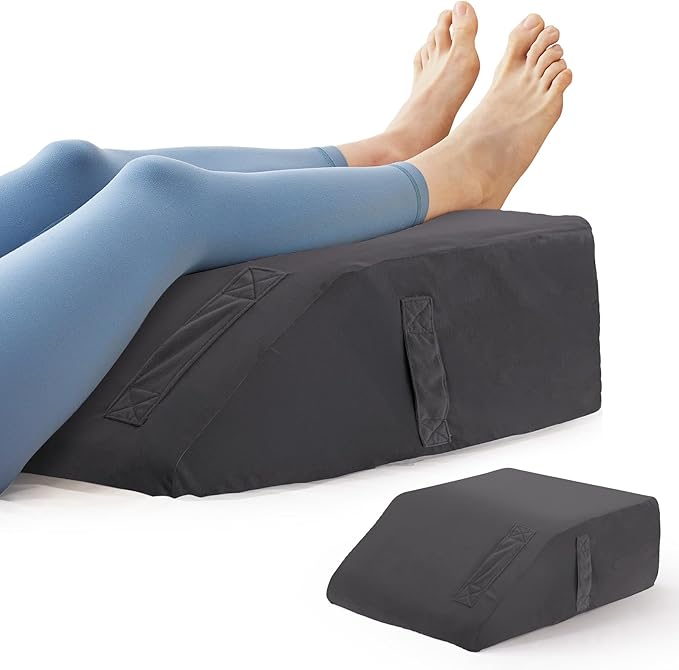 Leg Pillow Elevation Blood Circulation, Leg Elevating Pillows for After Surgery, Sleeping, Memory Foam Wedge Pillow for Legs Swelling, Foot Knee Pillow for Back Pain, 23.6×16.8×8in Velvet Grey
