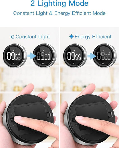 LIORQUE Digital Kitchen Timer, Magnetic Countdown Countup Timer with Large LED Display, 2 Brightness Levels, 3 Volume Levels, Productivity Timers for Classroom Cooking Fitness
