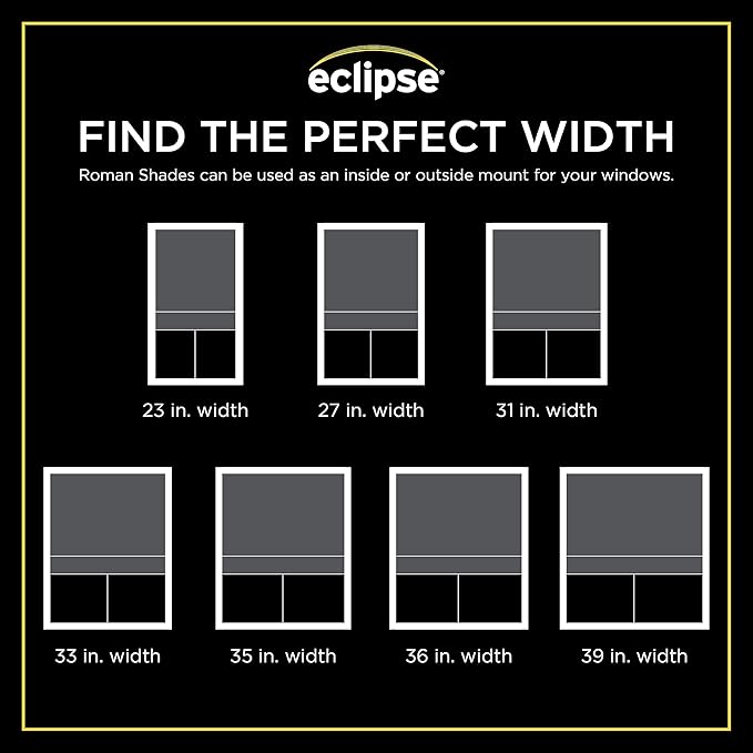 Eclipse Kylie 100% Blackout Window Roman Shade, 23 in Wide x 64 in Long, Cordless, Thermal and Noise Reducing Interior Shade Window Treatment for Home Privacy & Energy-Efficiency, Grey