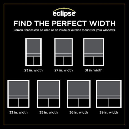 Eclipse Kylie 100% Blackout Window Roman Shade, 23 in Wide x 64 in Long, Cordless, Thermal and Noise Reducing Interior Shade Window Treatment for Home Privacy & Energy-Efficiency, Grey