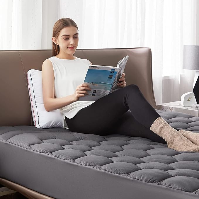 Bedsure RV Short Queen Mattress Pad Cover - Quilted Fitted Mattress Topper Protector with 8-21 Inches Deep Pocket, Noiseless Bed Cover Padded for Camper and Motorhome, Grey, 60x75 Inches