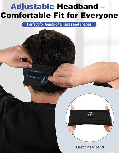 Adjustable Sleeping Headphones, 2-Pack Headband Headphones with Fastener, Bluetooth Headband with Thin Speakers Mic for Men Women, Yoga, Running, Workout, Travel - Black&Gray