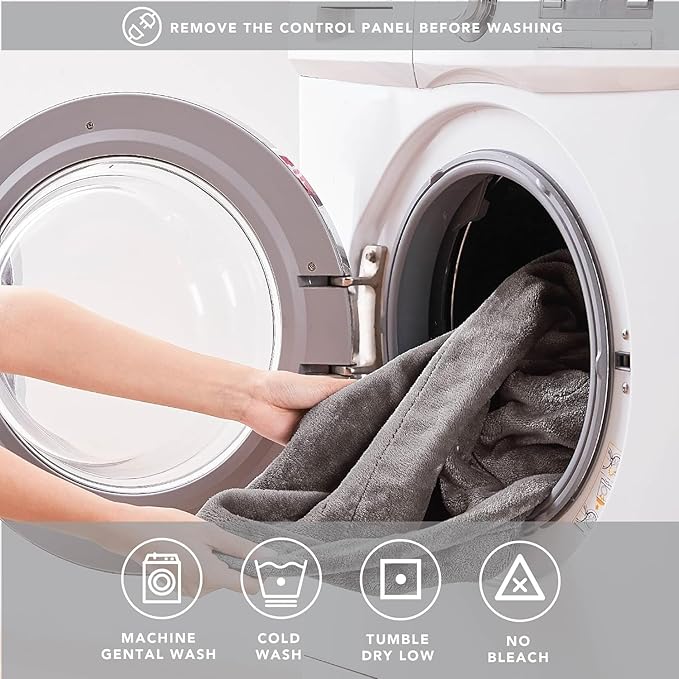 Degrees of Comfort Sherpa Plush Dual Control Electric Blanket Queen Size, Heating Blankets | Washable | Automatic Shut Off | Double Zone, 6 Heat Settings | 84" x 90" Grey