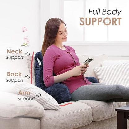 Nestl Reading Pillow with Shredded Memory Foam, Designed for Sitting Up in Bed and Couch, Back and Arms Adjustable Support for Adult & Teens Backrest Pillows for Reading, with Washable Cover Navy Blue