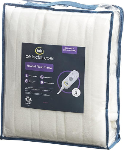 Serta Heated Throw Blanket - Reversible Fleece to Sherpa Electric Blanket, Fast Heating, Auto Shut Off Timer, Multi Heat Setting, ETL Certified, Machine Washable, Ivory 50"x 60"