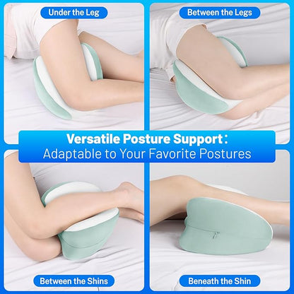 Knee Pillow for Side Sleepers, Leg Pillow with Washable Cover, Memory Foam Leg Pillow for Side Sleeping, Heart-Shape Cushion for Hip, Back & Sciatica Pain Relief, Green