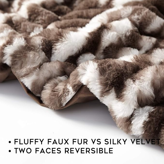 YnM Fluffy Faux Fur Weighted Blanket (Coffee, 50''x60'' 10lbs) Luxury & Fuzzy Weighted Blanket Throw
