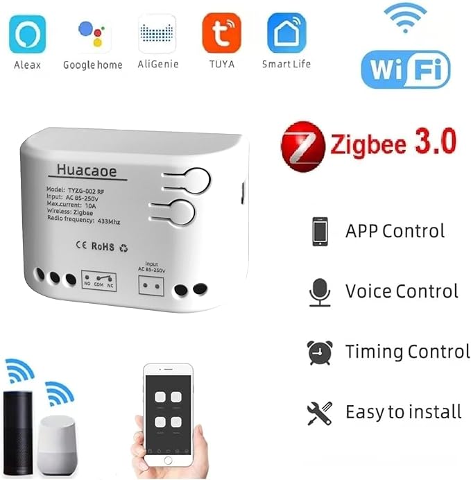 Zigbee 1CH AC 85-250V USB 5V Relay Smart Switch Module,Wireless APP Remote Control,Works with Tuya Zigbee Gateway,Alexa,Google Home (Required ZigBee Hub)