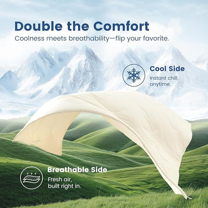 Cozy Bliss Deluxe Dual-Sided Cooling Comforter Twin Size, Ultra-Soft Lightweight Breathable Silky Cooling Blankets with Q-Max>0.45 for Bedroom, Hot Sleepers & Night Sweats, Snow Ivory, 68"x90"