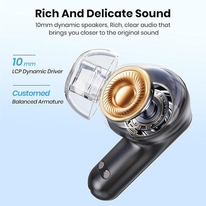 Bluetooth Headphones 5.4 Wireless Earbuds 2-in-1 Case and Phone Stand Noise Cancelling Earbuds Powerful Bass in-Ear Bluetooth 70H Playtime 35dB Hybrid ANC Waterproof for Sports/Workout Gray