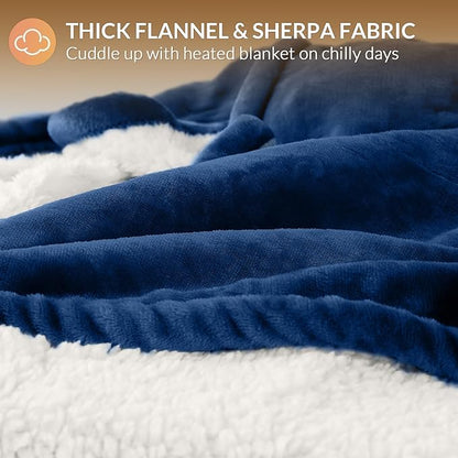 HOMLYNS LuxeHeat Heated Blanket Electric Blanket King Size, Soft Flannel Sherpa Heating Blanket with 10 Heat Settings, 1-10 hrs Timer Auto Shut Off (90x100 inches, Navy)