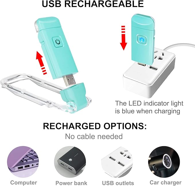 BIGLIGHT Amber Book Reading Light, LED Clip on Book Lights, Reading Lights for Books in Bed, Small Book Light for Kids, USB Rechargeable, 2 Brightness Adjustable for Eye Protection, Mint Green