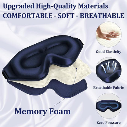3D Deep Contoured Zero Pressure Sleep Eye Mask for Men & Women, Blackout Blindfold with Adjustable Strap for Travel, Home, Nap (Blue)