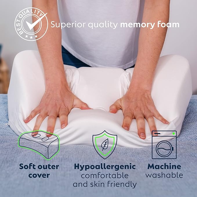 – Side Sleeping Pillow | Height Adjustable | Ear Pain Relief | CPAP Pillow | Wrinkle Prevention | TMJ | Advanced Memory Foam with Soft Cover (Soft)
