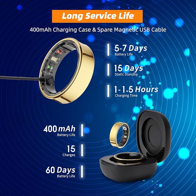Smart Ring for Women Men, Fitness Tracker Ring with Body Temperature, Heart Rate, Blood Oxygen, Sleep Monitor, Calories, No Subscription Fee, IP68 Waterproof for iPhone & Android (Gold, #8)