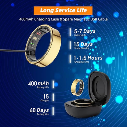 Smart Ring for Women Men, Fitness Tracker Ring with Body Temperature, Heart Rate, Blood Oxygen, Sleep Monitor, Calories, No Subscription Fee, IP68 Waterproof for iPhone & Android (Gold, #8)
